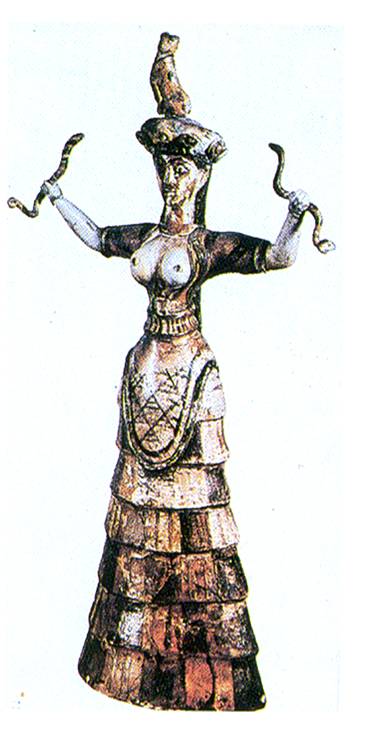 Μινωική θεότητα με τα φίδια, ίσως ιαματική,  1600 π.Χ.,  Μουσείο Κνωσού