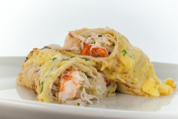shellfish crepes with hollandaise
